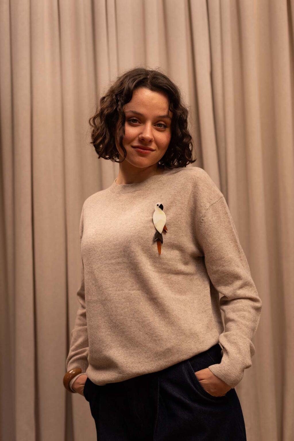 Broche oiseau femme Mahé blanc, Jannie